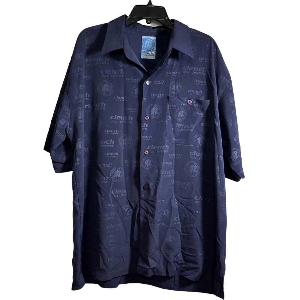 Clench 701 Jeans Mens‎ XL Buttoned Casual Shirt Blue Short Sleeve Top